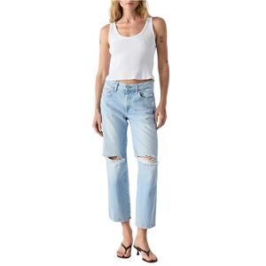 REVOLVE AMO Denim High-Rise Distressed Crop Billie Jeans Light Wash Sz 28